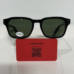 Salvatore Ferragamo 2958 Bold Black Acetate w. custom Polarized G15 Green Sunglasses