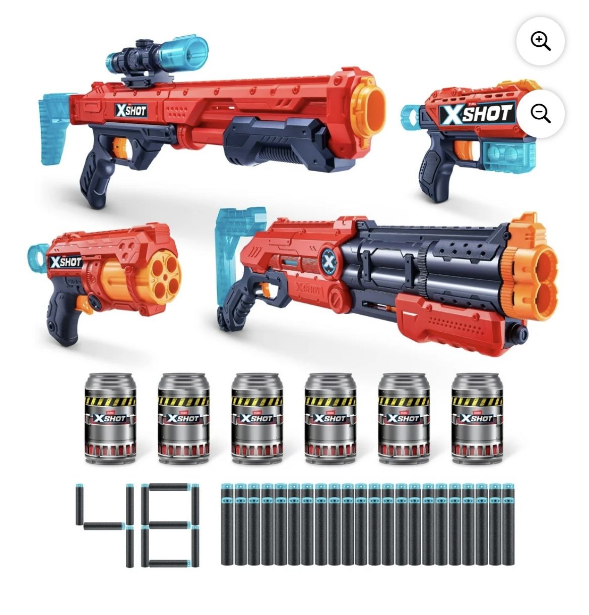 XSHOT Excel Ultimate Shootout Pack 4 Blasters 6 Cans (48 Darts) Outdoor Toy by ZURU for Ages 8+