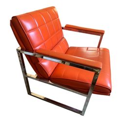 MCM Iconic Chrome Chair with Orange Quilted Leatherette Vinyl: Excellent Condition