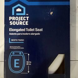 Project Source Elongated Toilet Seat, White Finish, Wood Construction #1694157