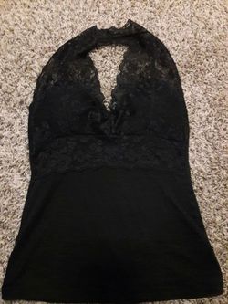 Size Small or 6/7 womens black lace top shoulderless shirt