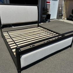 New !!! Abbyson Living Cindi Gray Solid Wood Frame King Size Sleigh Bed with Cream Upholstered Fabric