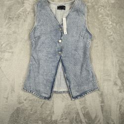 Asos v neck light wash denim vest with button up front 