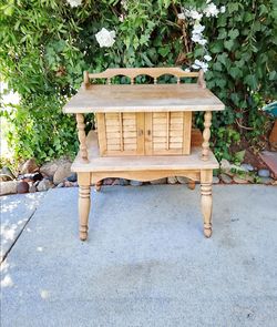 Vintage Side Table with Cabnet - Spool Legs Mid-Century - Sold Maple