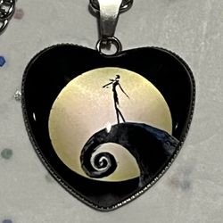 NEW Nightmare Before Christmas NBC Heart Necklaces Designs on Cabochon Glass measure about 1x1" with a 11" drop with 2" extension 