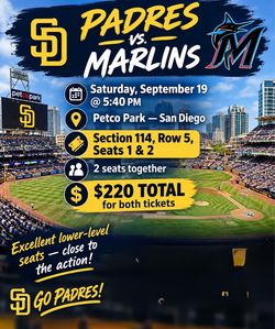 Padres vs Marlins MLB Tickets – 2 Seats