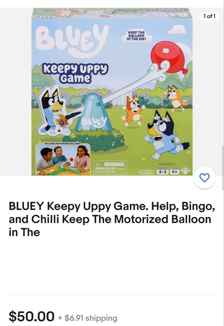 Brand New. Collectible. BLUEY Keepy Uppy Game. Help, Bingo,
and Chilli Keep The Motorized Balloon
Up. 