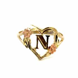 Woman’s Ladies 10k Two Toned Rose Yellow Gold Initial N in a Heart Ring Size 7 GP3132623