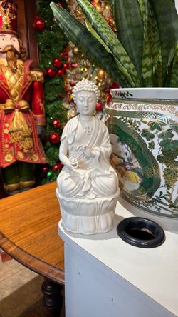 Chinese temple Buddha white porcelain 12 tall