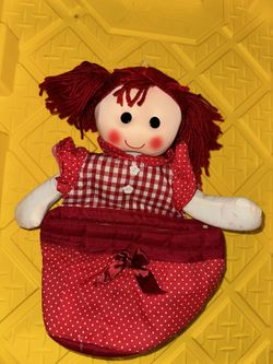 cloth doll organizer with a built-in hanging storage pouch
