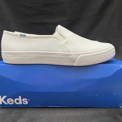 New Keds Women's Double Decker White Leather Slip On 9.5 Tennis Shoes 