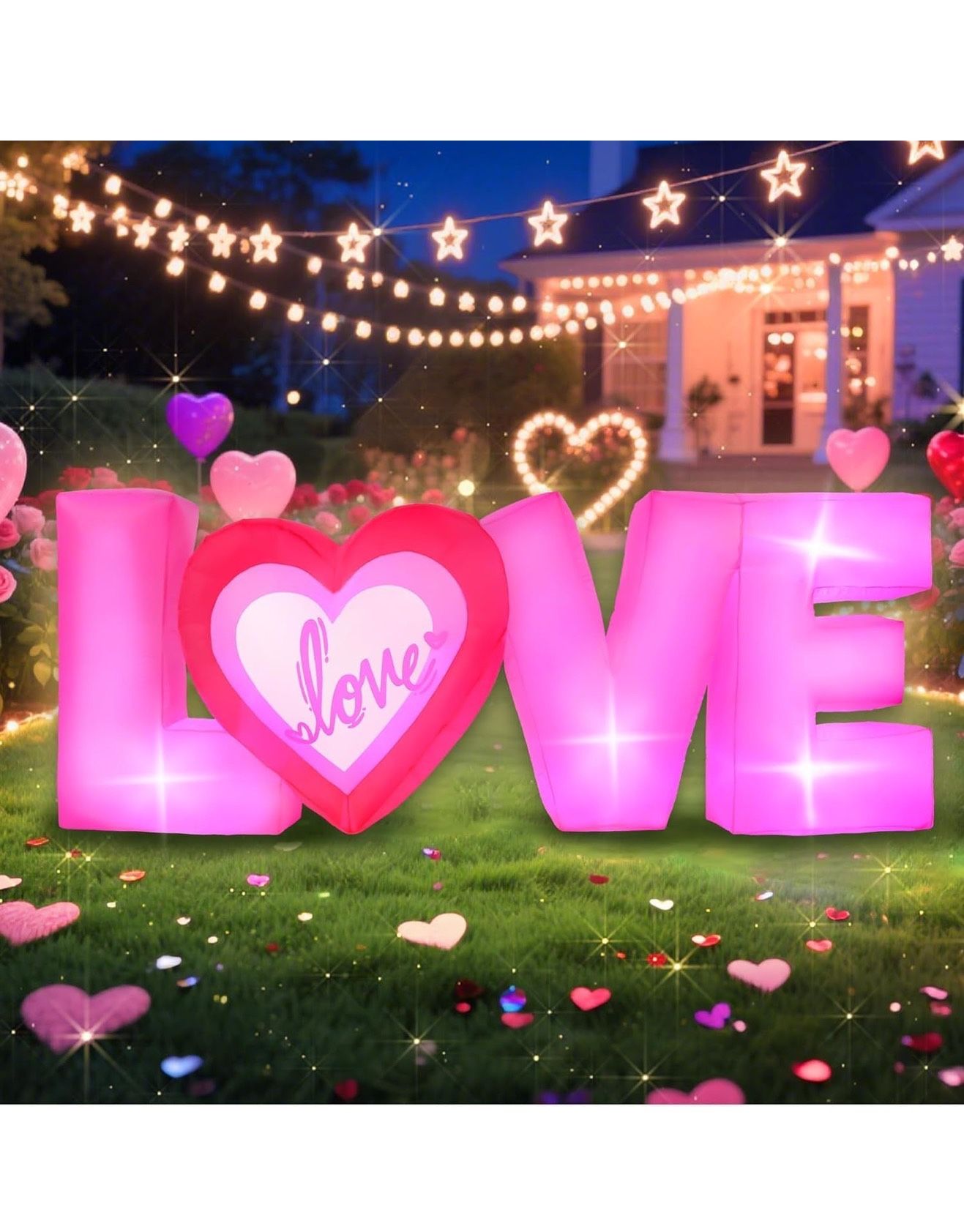 7FT Valentines Day Inflatables Outdoor Decorations Pink Love Letter Large Valentine Blow Up with Bulit-in Led Lights Wedding Proposal Anniversary Part