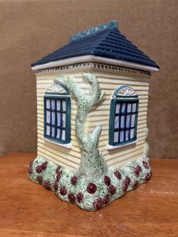 1998 Cracker Barrel Victorian Ceramic & Porcelain House-Shaped Cookie Jars