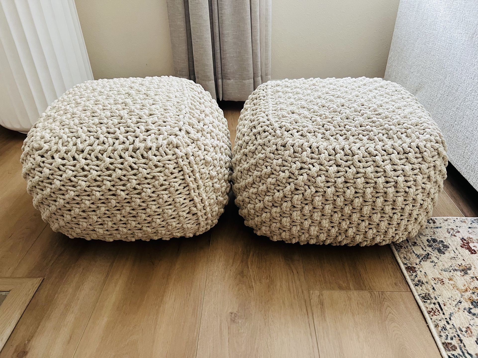 2 Beige Square Ottoman Poufs