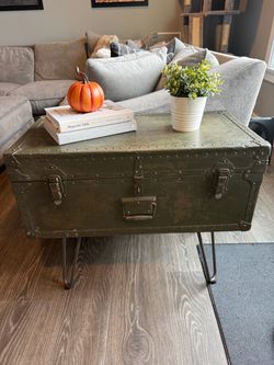 Vintage Military Trunk Coffee Table with Hairpin Legs