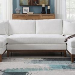 Brand New Upscale Ivory Plush Chenille Sectional Sofa (Pillows Included)
