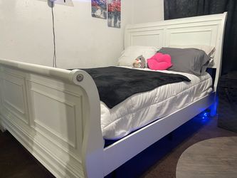 White Wood Sleigh Bed Frame