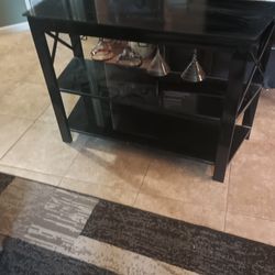 Glass And Metal Bar Or TV Stand, Glass On The 3 Shelves And Metal Heavy Frame.