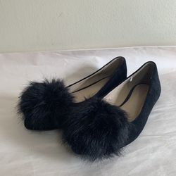 Old Navy Black Pom-Pom Velvet Ballet Flats Women’s Size 7 Slip-On Shoes