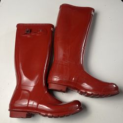 Hunter Original Tall Red Gloss Rain Boots Knee High Women's Size 11 Pull On