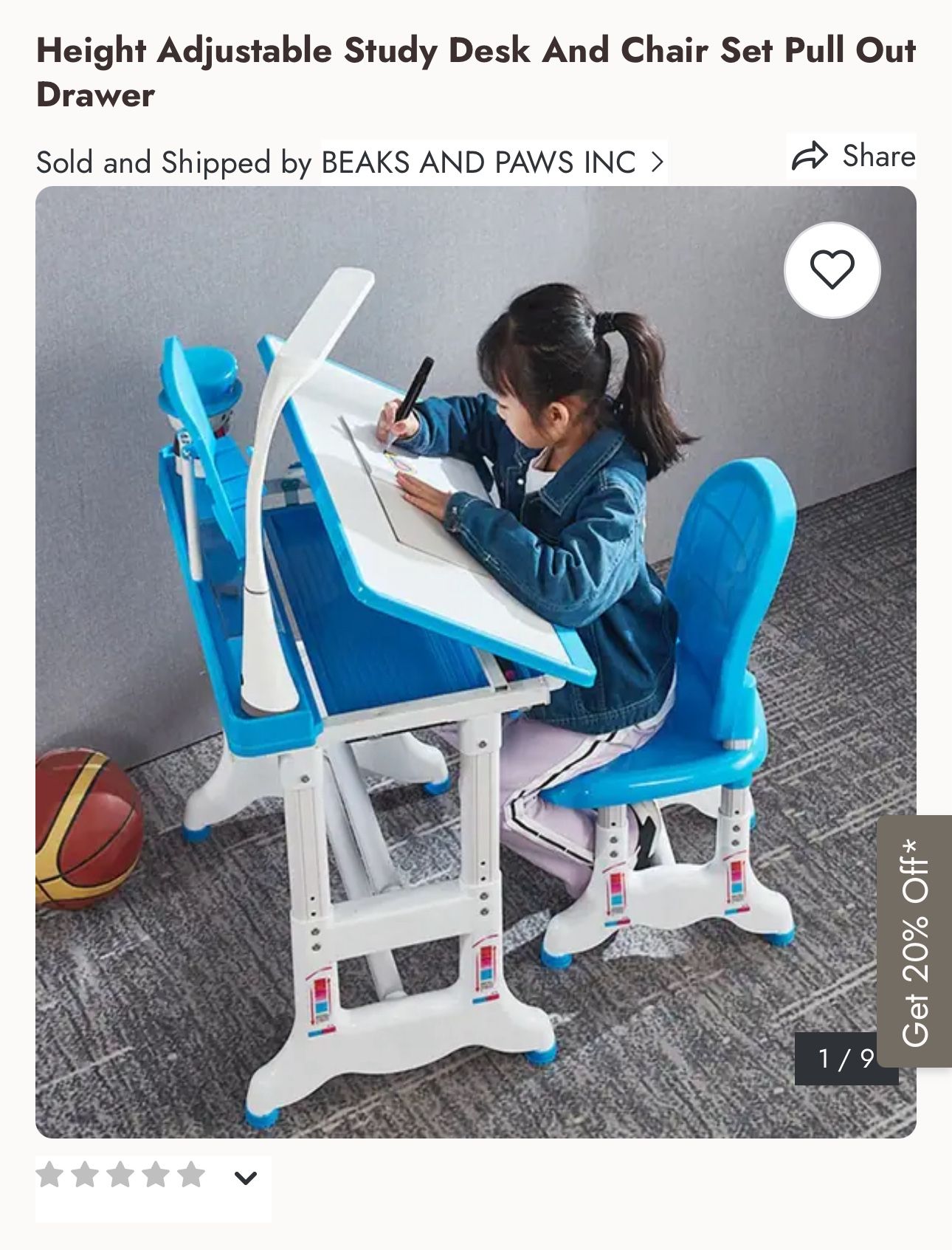 Height Adjustable Study Desk And Chair Set Pull Out Drawer