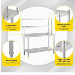 Stainless Steel Work Table with Overshelves, 47.2" W x 23.6" D x 31.5" H, Heavy Duty Commercial Kitchen Prep Table for Restaurant, Home, Garage, Wareh
