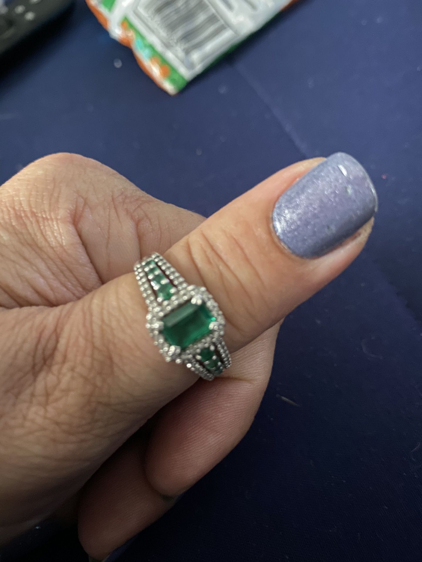 Size 9 Genuine Emerald and white Sapphire ring