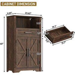 🥨Farmhouse Floor Storage Cabinet with Drawers & 2 Barn Doors, Wood Bathroom Storage Cabinet with Roman Column Decor, Farmhouse Storage Cabinets with