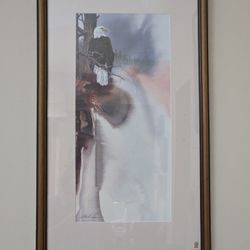 Mike Casper To Search Again Bald Eagle Print Wood Framed/Matted 25H x 15W