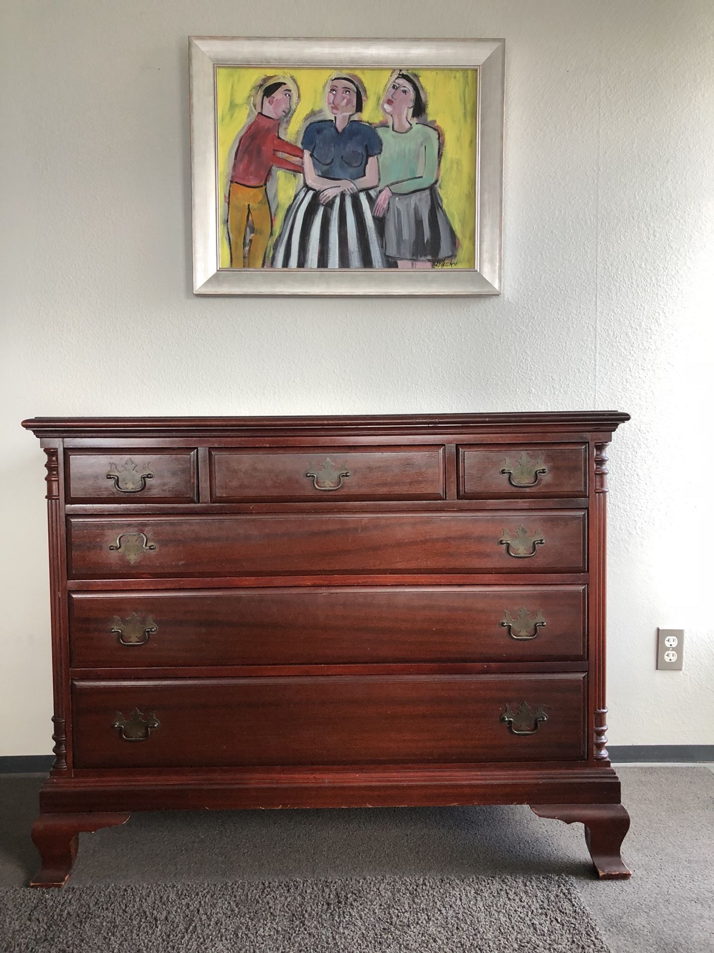 Antique Mahogany Dresser - Solid Oak Dovetail Drawers