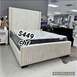 65-inch Upholstered California King Bed Cream