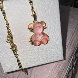 Teddy Bear Necklace With Gold Chain