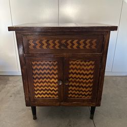 Vintage Mid Century Modern Walnut Cabinet Nightstand Chevron Inlay MCM