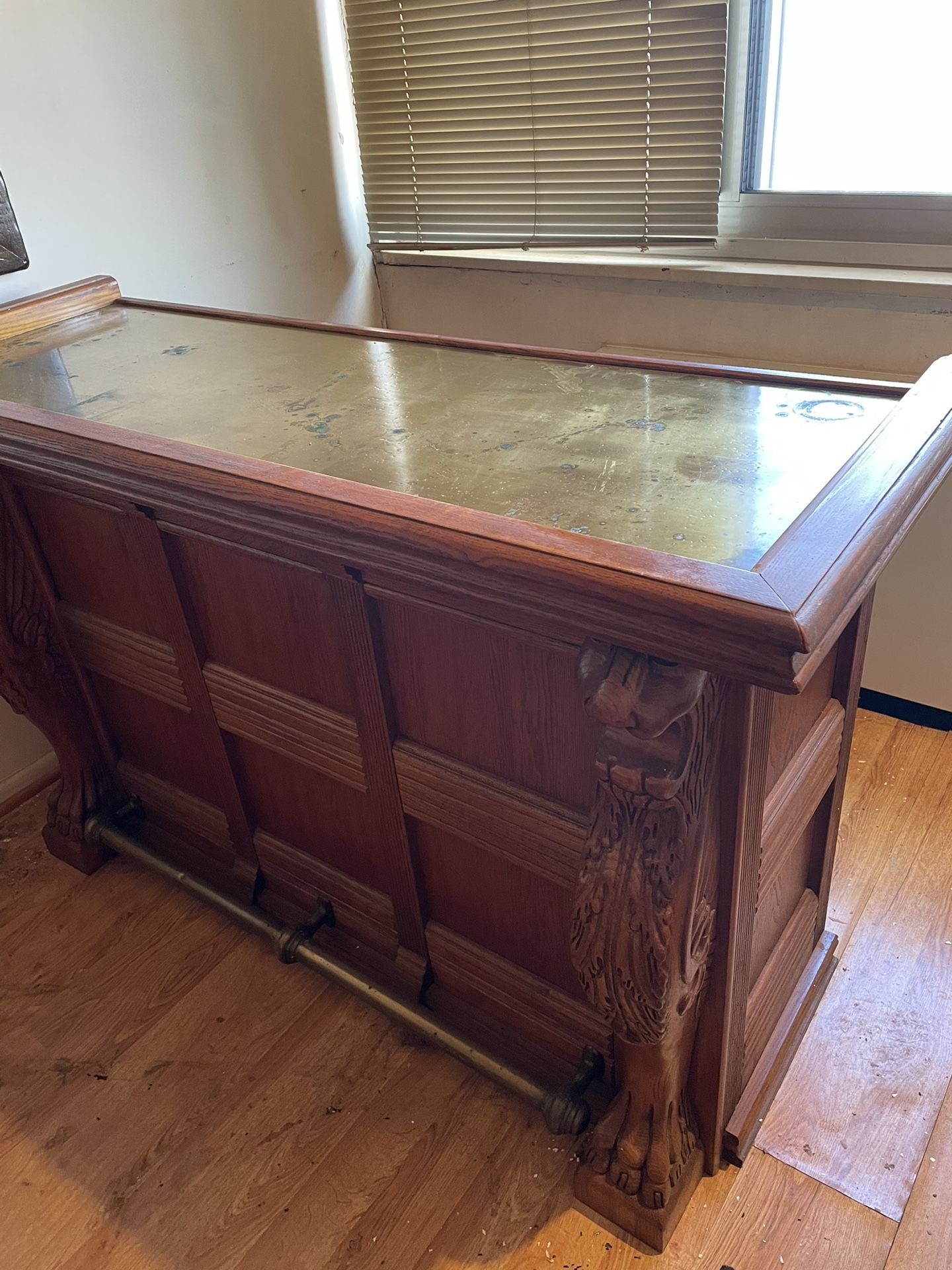 Wood Bar With Brass Top And Foot rail 