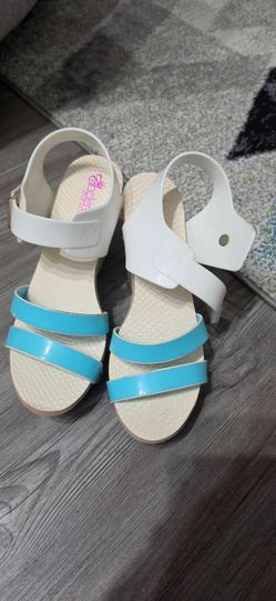 Girls White and Teal Strap Sandals