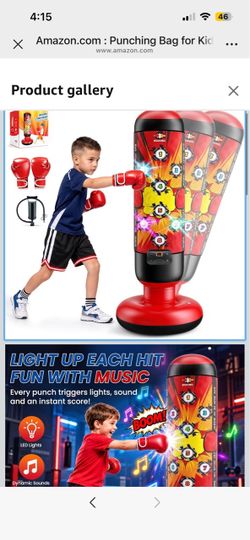 Punching Bag for Kids with Boxing Gloves, Interactive Inflatable Boxing Set with Music, LED Lights, Auto Scoring & 4 Game Modes, Freestanding Boxing T