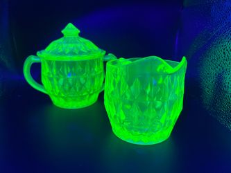 Uranium Glass Creamer and Sugar Set