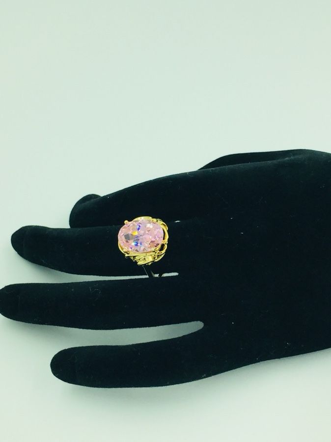 Vermeil Oval Faceted Pink CZ Ring 8