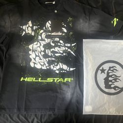 Hellstar tee shirt color black and green, and size large in men