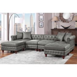 Gray Leatherette Sectional Sofa 