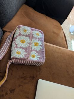 Purple Daisies Hand Beaded Handbag