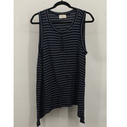 Everly Womens Striped Tank Top Navy White Split Neck Sleeveless Size L