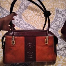 Marino Orlandi Leather Light and Dark Brown Gold Plated Satchel Handbag Purse