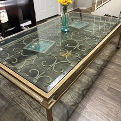 Rectangular Large Wrought Iron  Glass top coffee table