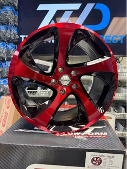 Set Of 4 Shift STRUT Wheels 18x8.5 (35, 5x114.3, 73.1) Gloss Red & Black Rims