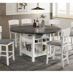 White And Gray Dining Table Set With Open Shelves 