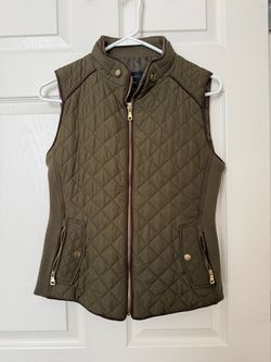 Olive Green Quilted Zip-Up Vest