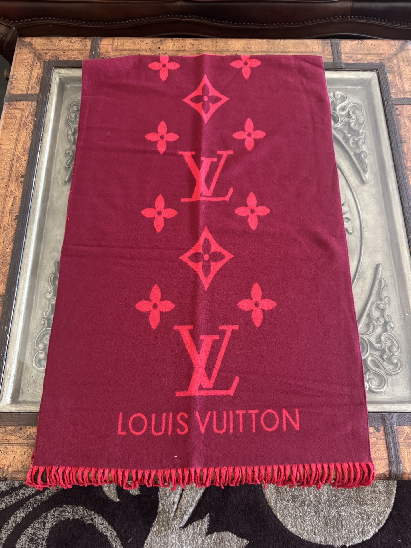 Red LV Monogram Cashmere Scarf