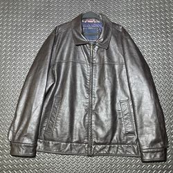 Tommy Hilfiger Jacket Mens 3XL Biker Brown Leather Bomber Full Zip Quilted Liner