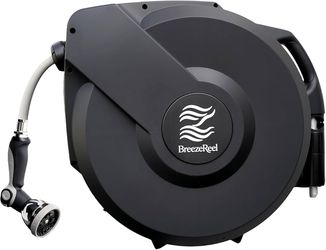 Retractable Garden Hose Reel 5/8"x100ft, 3-Ply Reinforced, High-Flow, Any Length Lock, 180° Swivel Bracket, Heavy-Duty Aluminum Mount, Slow Retract,